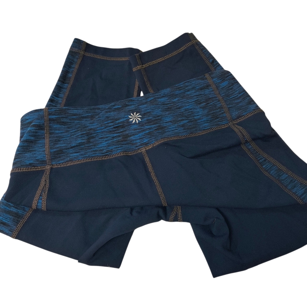 Athleta Blue & Black Colorblock Capri Leggings – Size Small